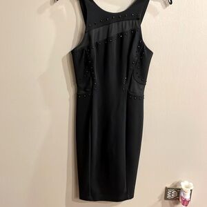FRENCH CONNECTION black deep cut sleeveless studded with mesh neck and waist 4